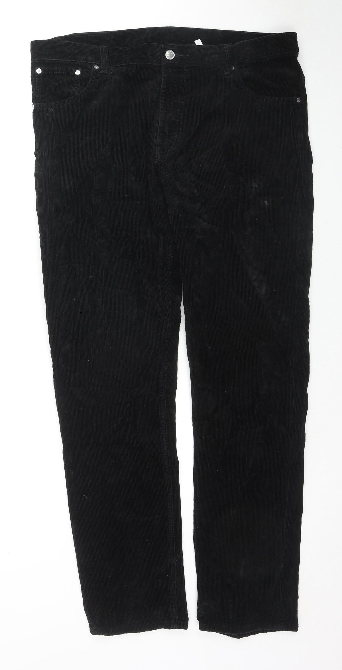 Weekday Womens Black Cotton Trousers Size 36 L30 in Regular Zip