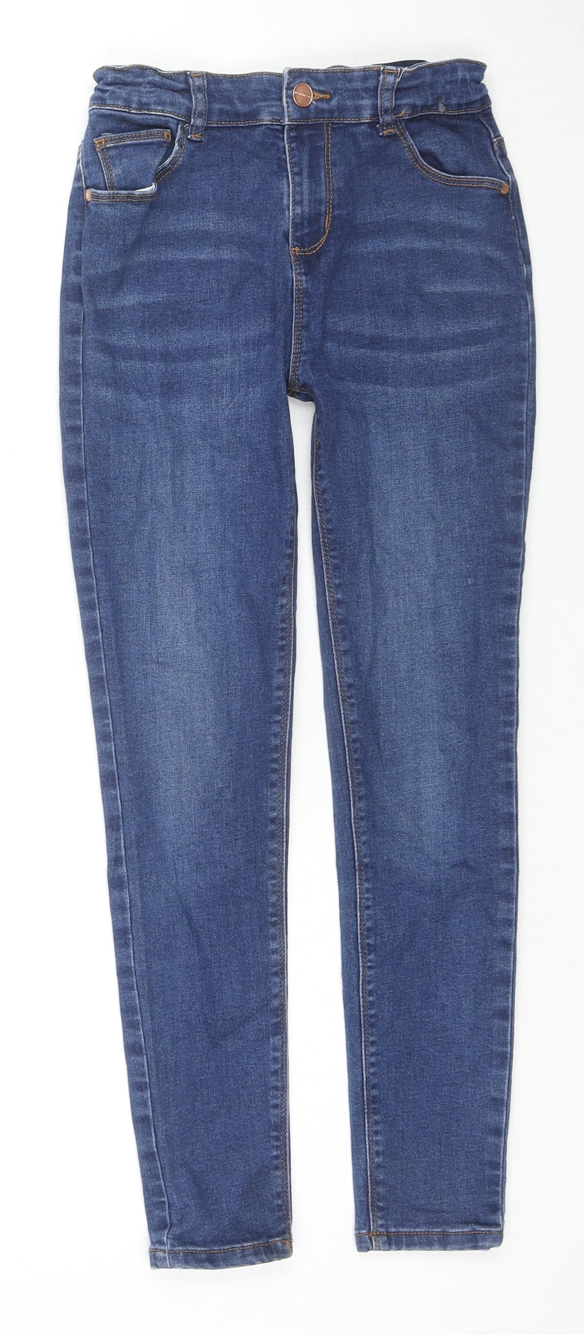 Additional front view of Denim & Co. girls’ blue cotton skinny jeans, size 10-11, years regular zip - adjustable waist