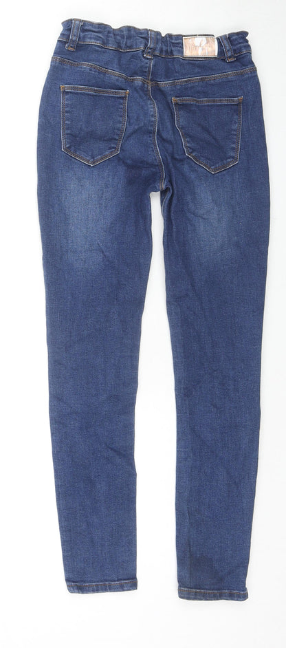 Back view of Denim & Co. girls’ blue cotton skinny jeans, size 10-11, years, 24-inch leg regular zip - adjustable waist
