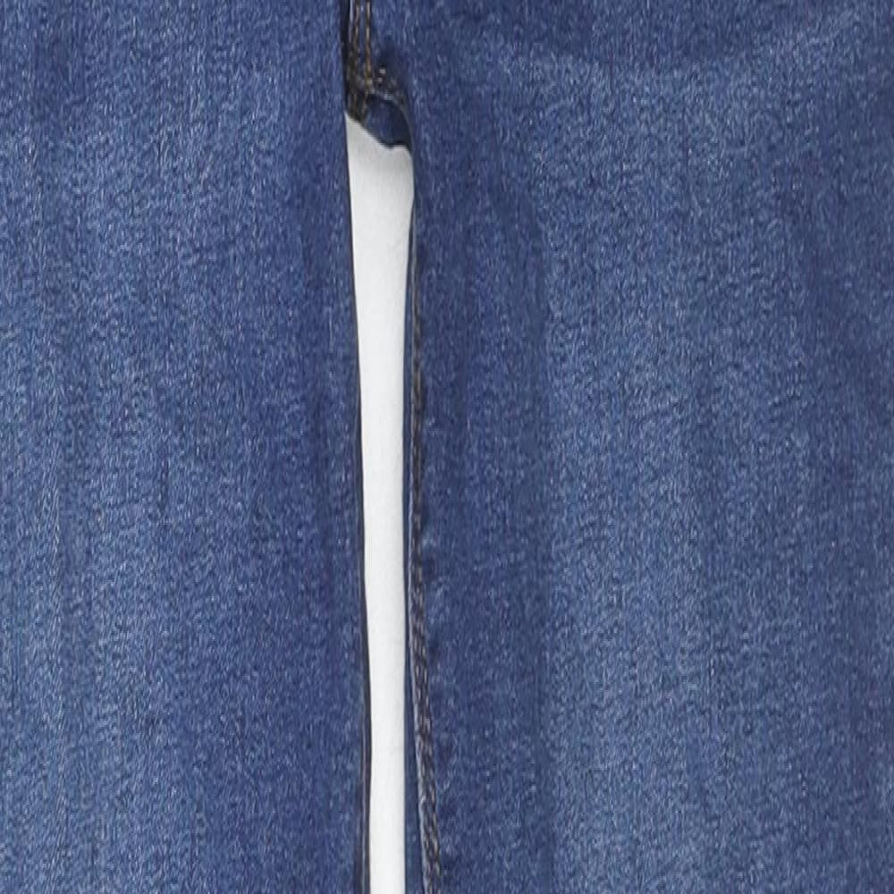Close-up detail of Denim & Co. girls’ blue cotton skinny jeans, size 10-11, years, 24-inch leg regular zip - adjustable waist