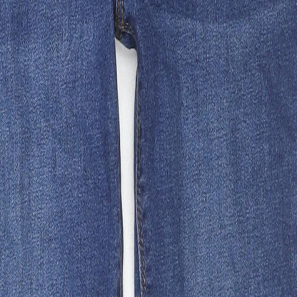 Close-up detail of Denim & Co. girls’ blue cotton skinny jeans, size 10-11, years, 24-inch leg regular zip - adjustable waist