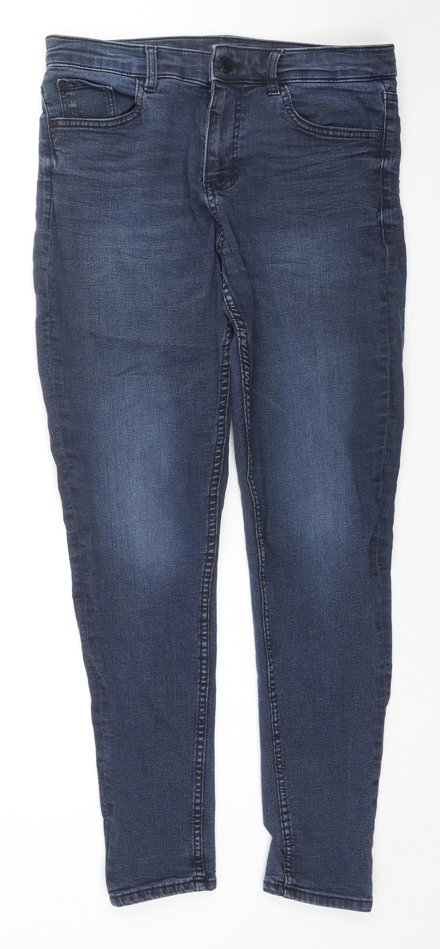 Marks and Spencer Womens Blue Cotton Skinny Jeans Size 12 L27 in Regular Zip