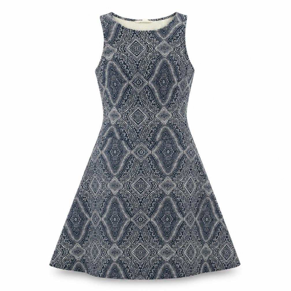 H&M Womens Blue Geometric Polyester Fit & Flare Size XS Round Neck Pullover