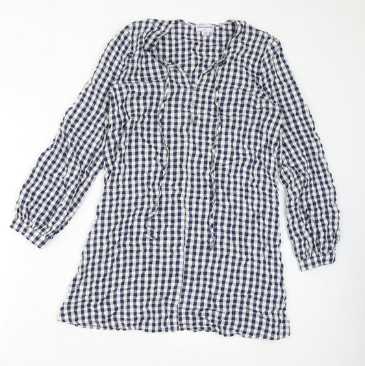 Urban Threads Womens Blue Check Polyester Mini Size 10 V-Neck Button