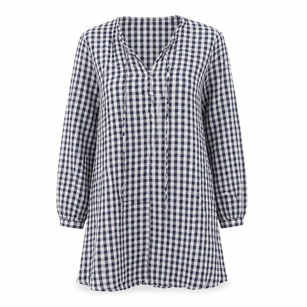 Urban Threads Womens Blue Check Polyester Mini Size 10 V-Neck Button