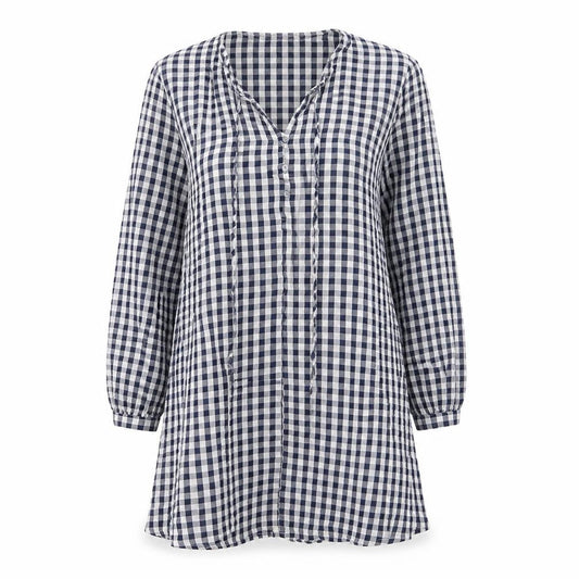 Urban Threads Womens Blue Check Polyester Mini Size 10 V-Neck Button