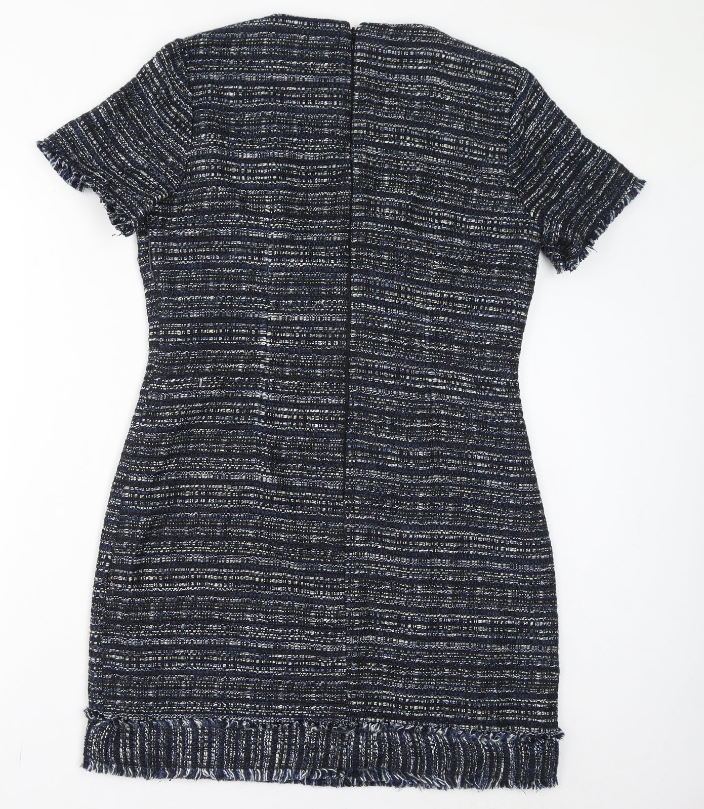Warehouse Womens Blue Acrylic Bodycon Size 12 Round Neck Zip