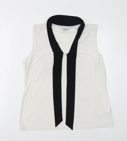 Tahari Womens White Polyester Basic Tank Size L Round Neck - Sheer