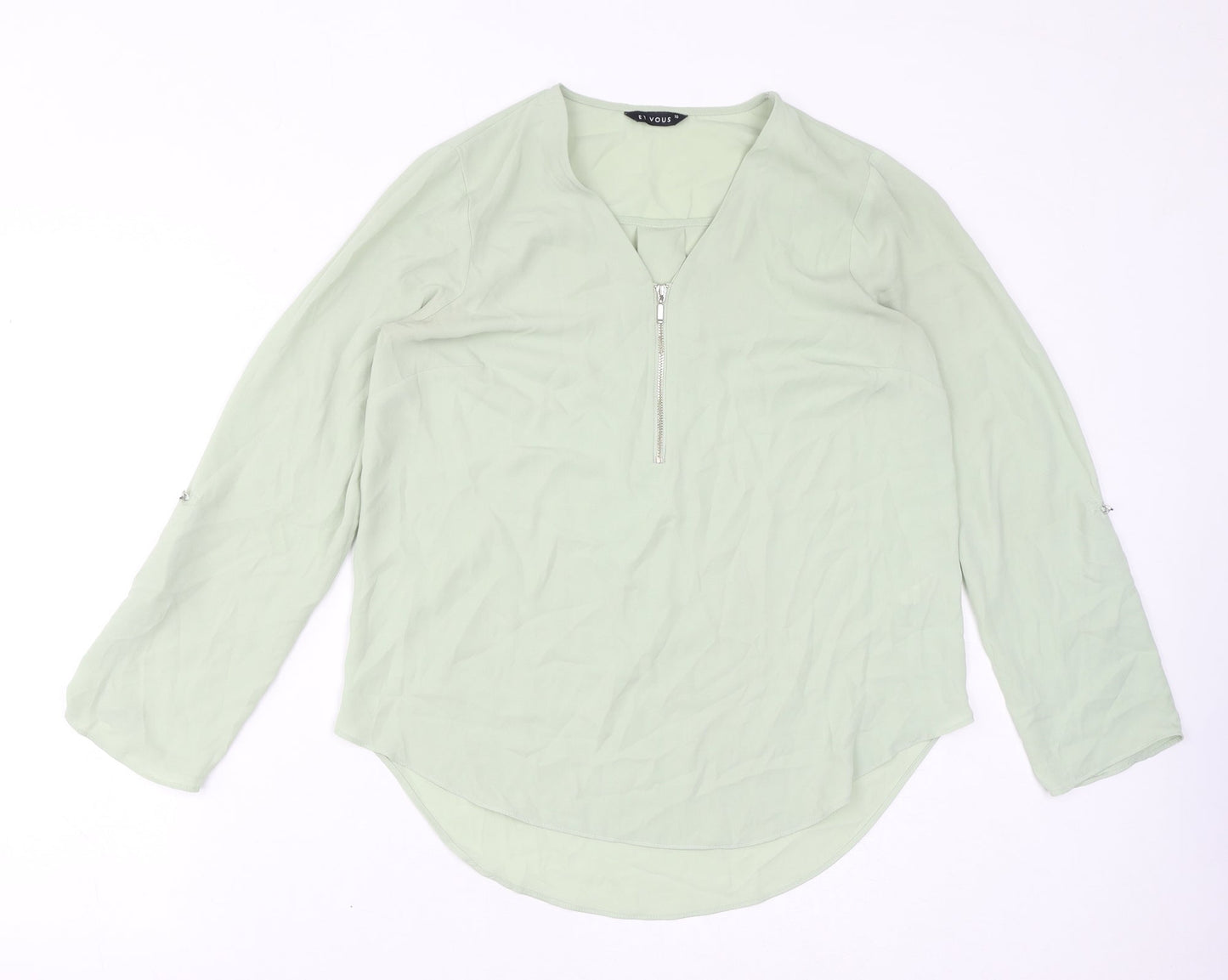 Et Vous Womens Green Polyester Basic Blouse Size 10 V-Neck