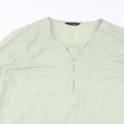 Et Vous Womens Green Polyester Basic Blouse Size 10 V-Neck