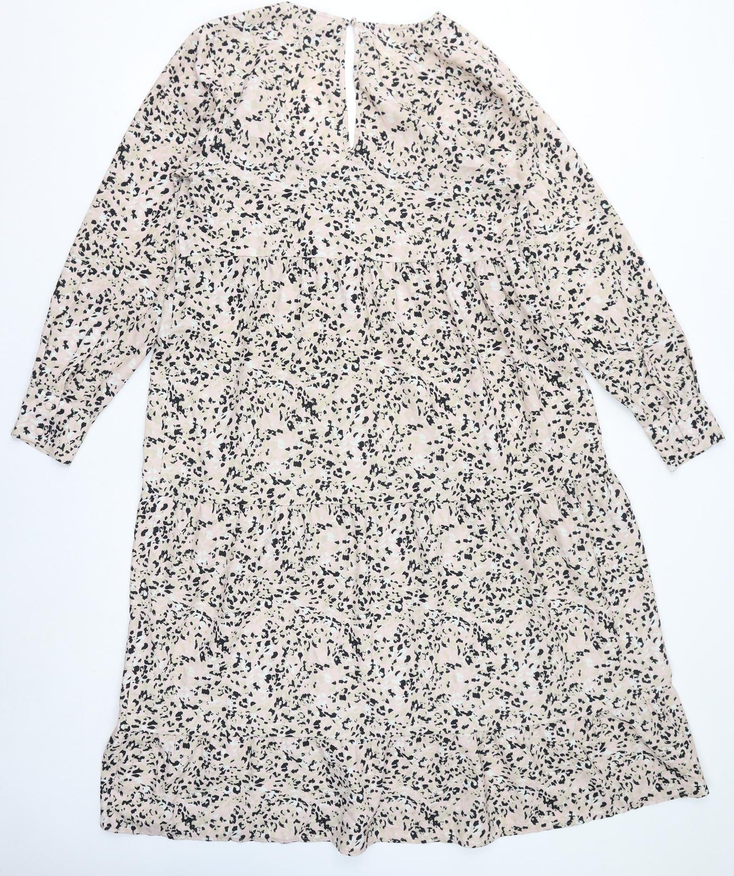Pretty Lavish Womens Pink Geometric Polyester A-Line Size M V-Neck Button