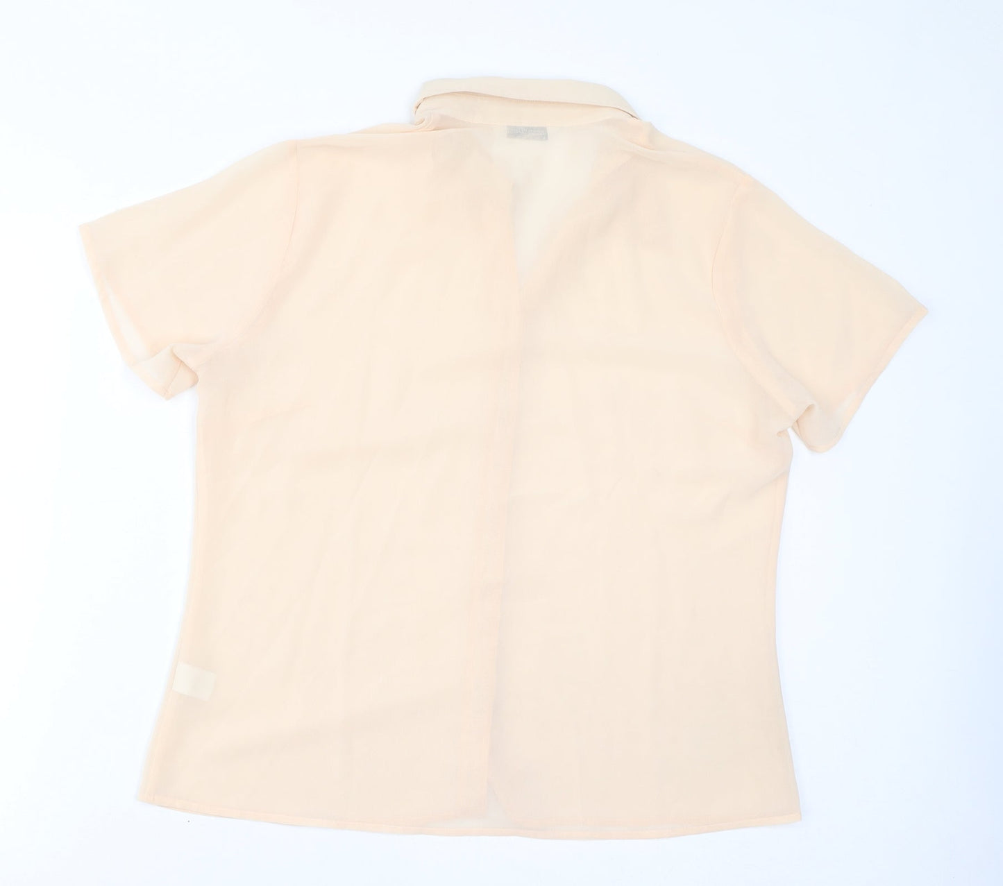 Lauren Duvar Womens Beige Polyester Basic Button-Up Size 16 Collared - Sheer