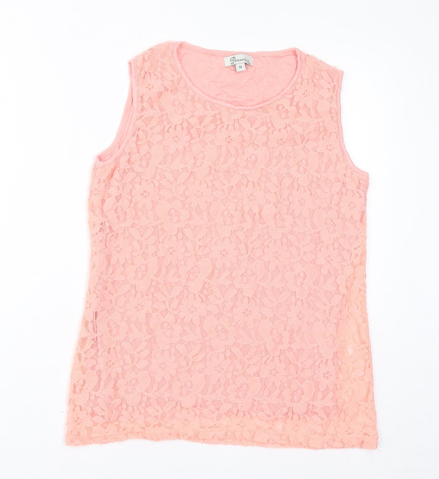 PARAMOUR Womens Pink Polyester Basic Tank Size M Round Neck