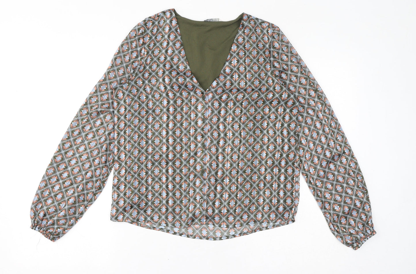 Only Womens Green Polyester Basic Blouse Size S V-Neck - Sparkle