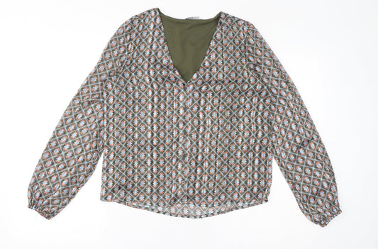 Only Womens Green Polyester Basic Blouse Size S V-Neck - Sparkle
