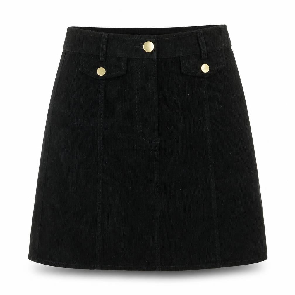Oasis Womens Black Cotton A-Line Skirt Size 6 Button