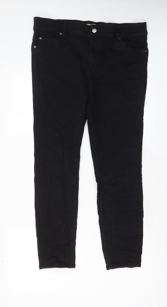 H&M Womens Black Cotton Skinny Jeans Size XL L26 in Regular Zip - Pockets