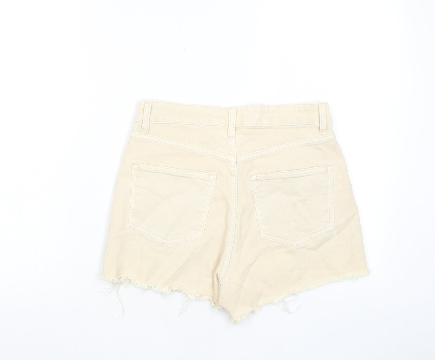 H&M Womens Beige Cotton Basic Shorts Size 8 L3 in Regular Zip - Pockets