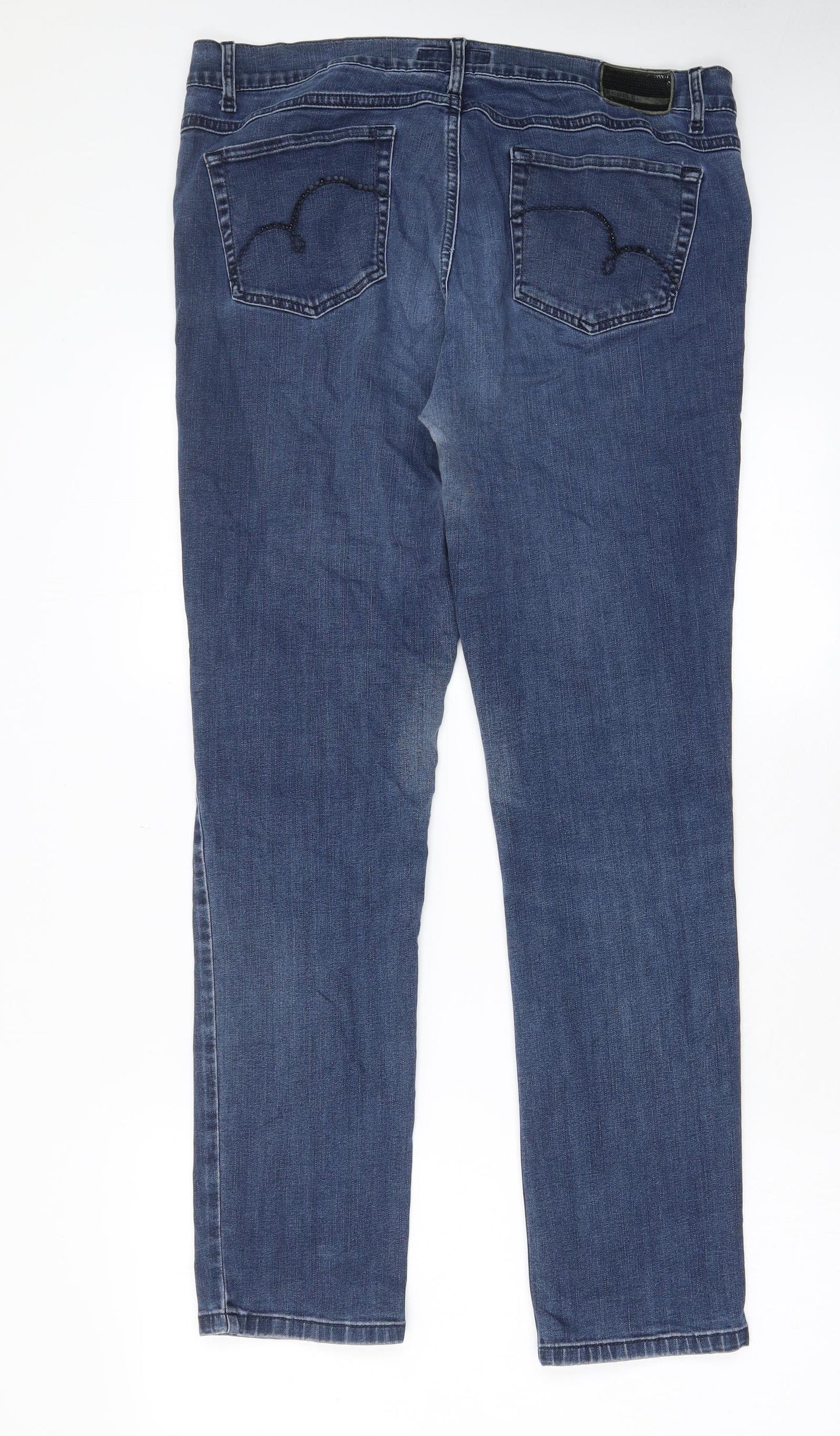 Angels Womens Blue Cotton Straight Jeans Size 34 in L29 in Regular Zip - Pockets, Studded
