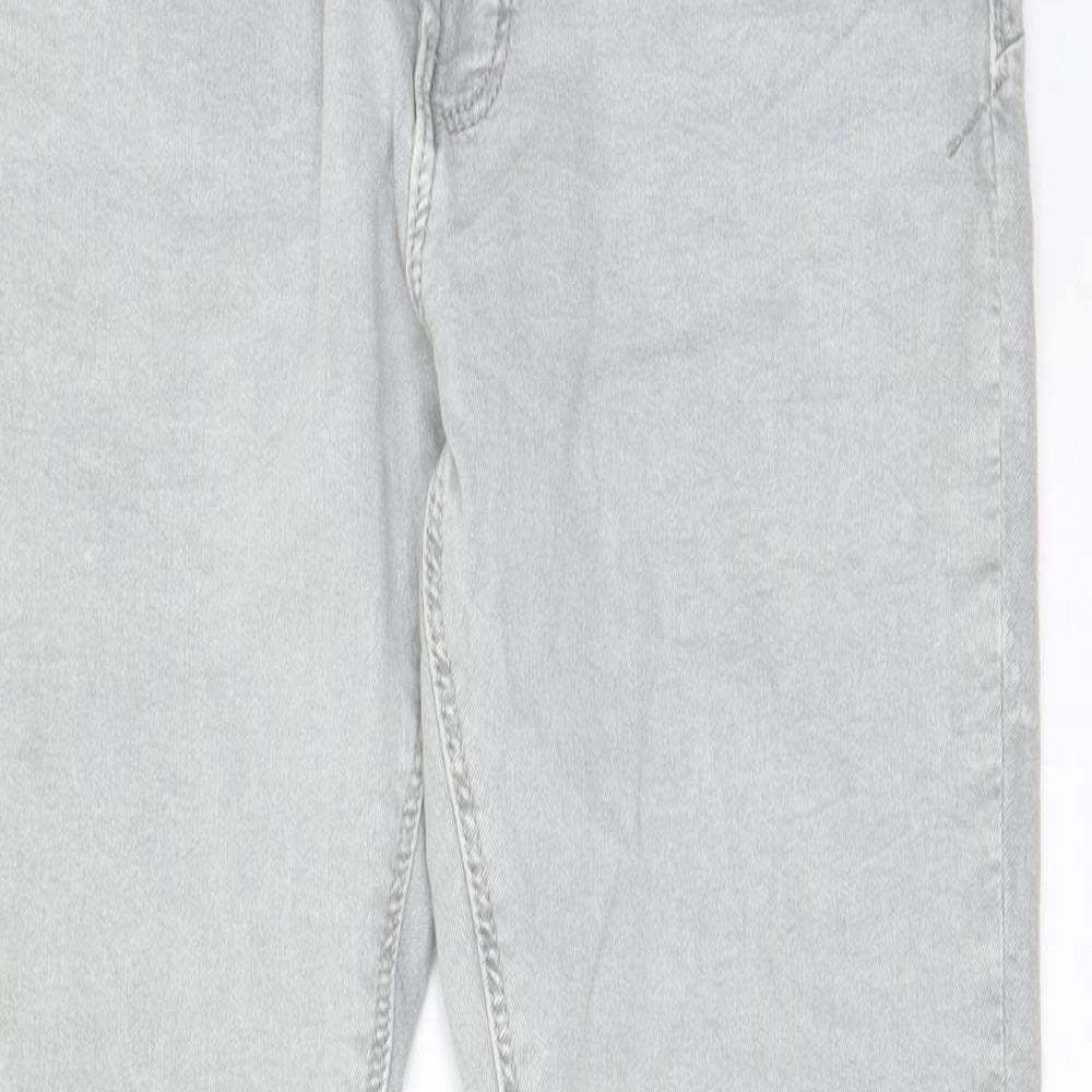 Bershka Womens Grey Cotton Skinny Jeans Size 14 L28 in Regular Zip - Pockets