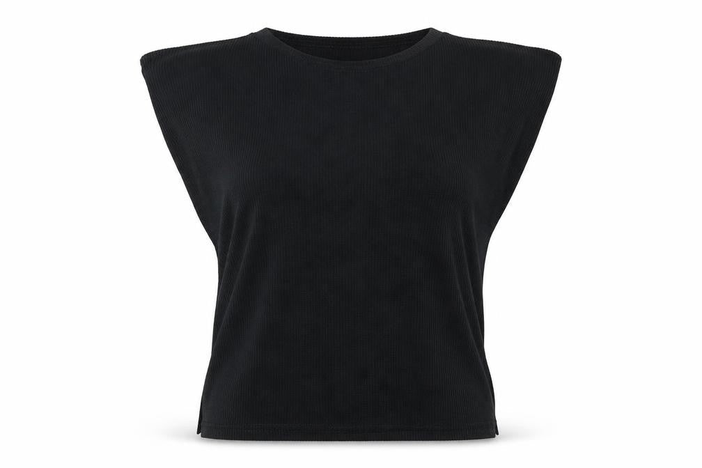 Misspap Womens Black Polyester Basic Tank Size M Round Neck - Shoulder Pads