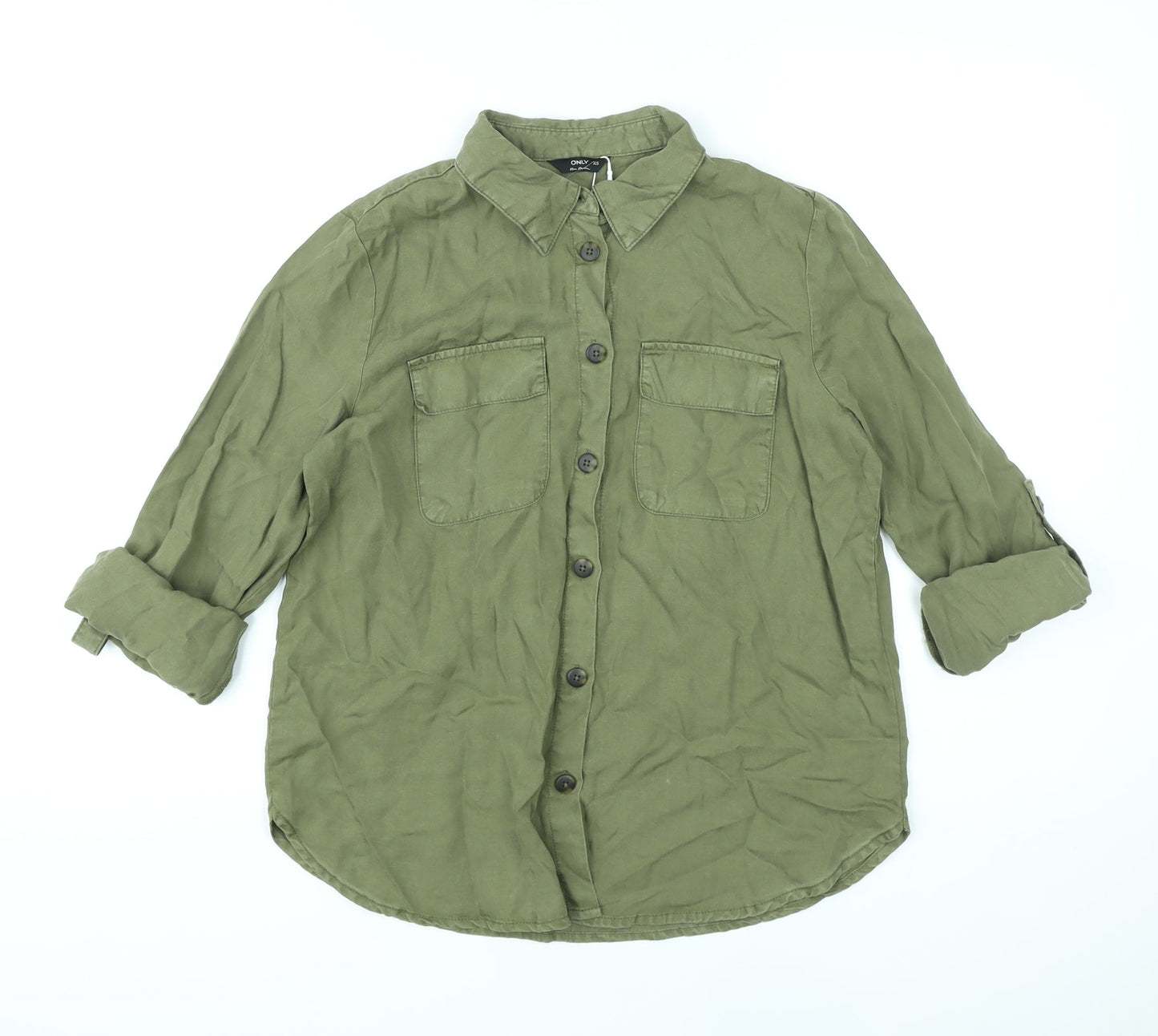 Only Womens Green Lyocell Basic Button-Up Size XS Collared