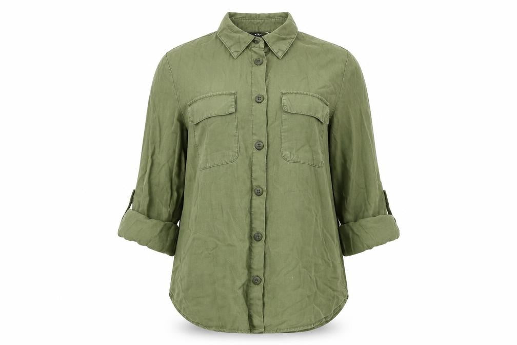 Only Womens Green Lyocell Basic Button-Up Size XS Collared