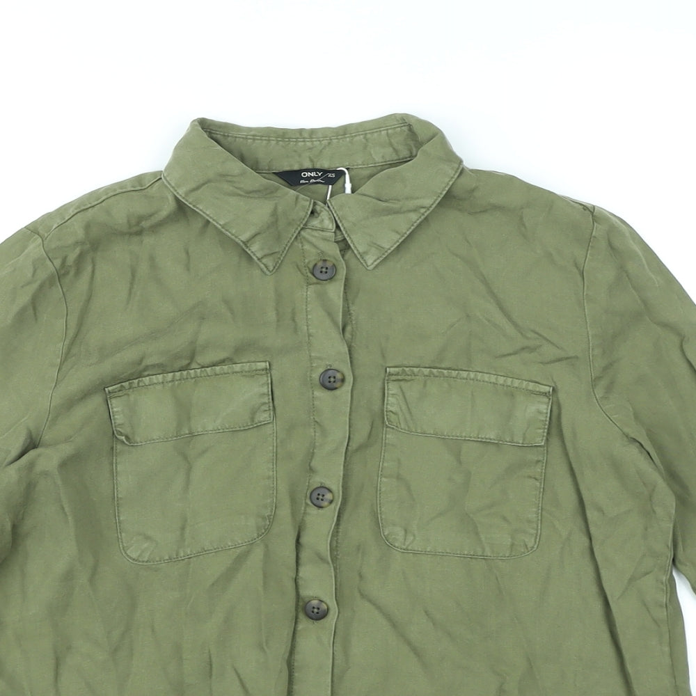 Only Womens Green Lyocell Basic Button-Up Size XS Collared