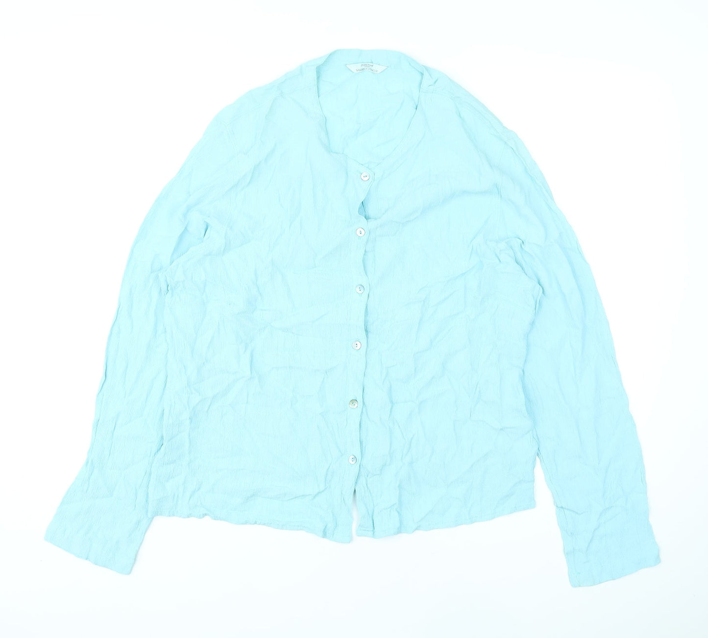 Marks and Spencer Womens Blue Viscose Basic Button-Up Size 2 Round Neck