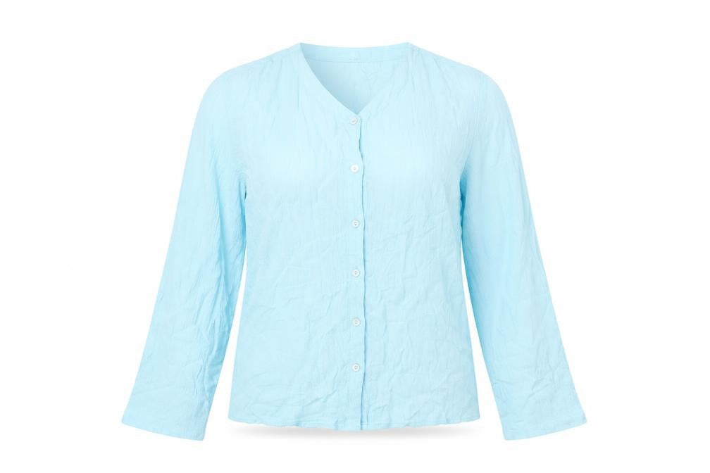Marks & Spencer Womens Blue Viscose Basic Button-Up Size 2 Round Neck