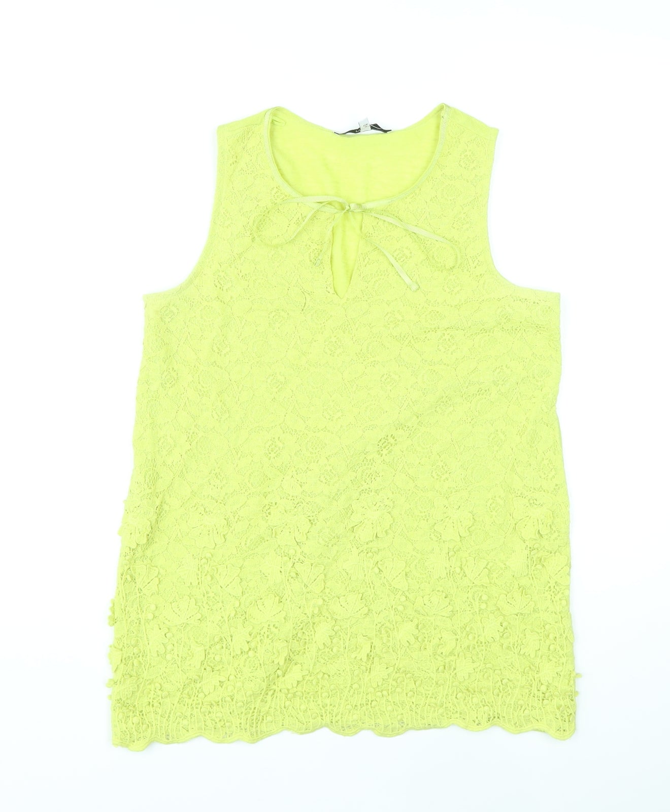 NEXT Womens Yellow Geometric Cotton Basic Tank Size 8 Round Neck