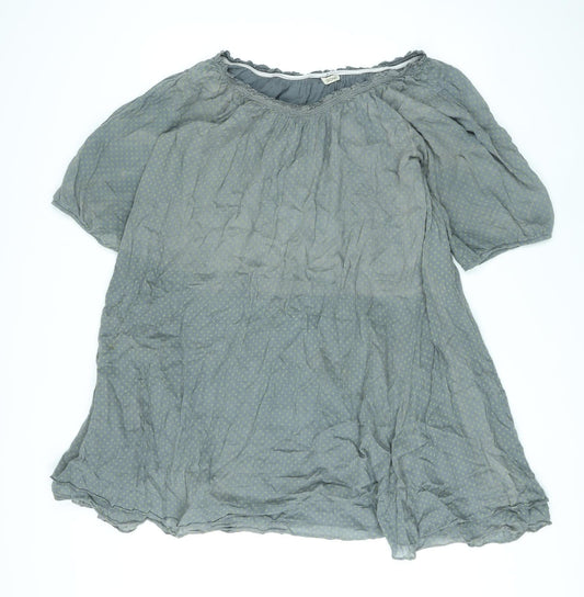 Seasons Womens Grey Polka Dot Cotton A-Line Size L Round Neck Pullover