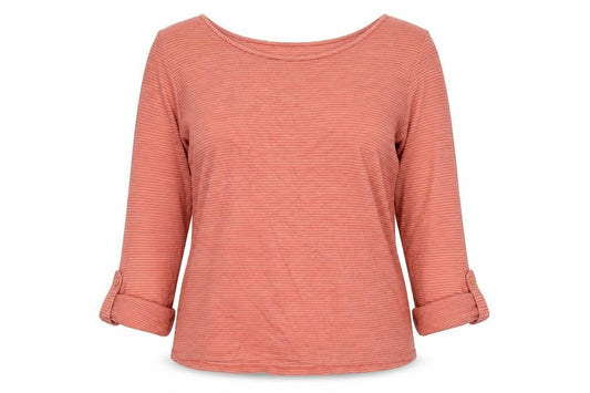 Marks and Spencer Womens Orange Striped Cotton Basic Blouse Size 14 Round Neck
