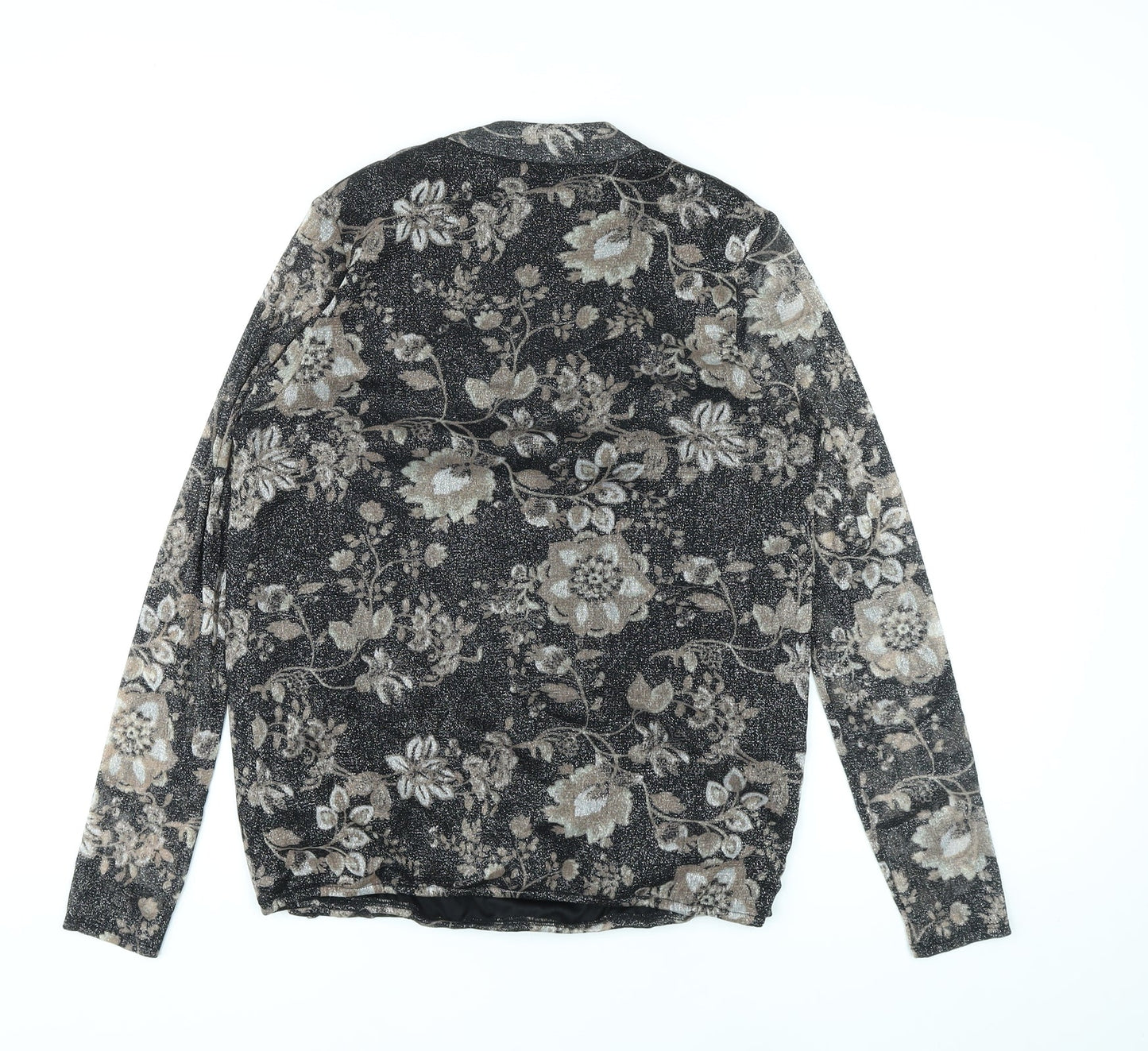 M&Co Womens Beige Floral Nylon Basic Blouse Size 10 V-Neck