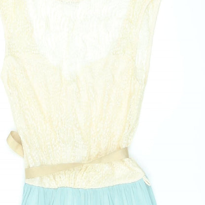 Close-up detail of Miss Selfridge women’s blue polyester a-line, size UK 10, round neck pullover