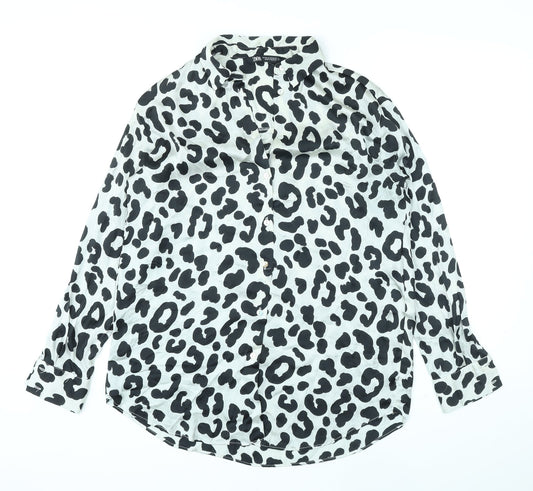 Zara Womens Grey Animal Print Polyester Basic Button-Up Size XS Collared - Leopard Pattern