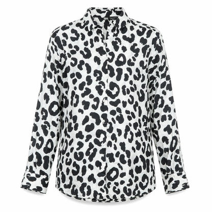 Zara Womens Grey Animal Print Polyester Basic Button-Up Size XS Collared - Leopard Pattern