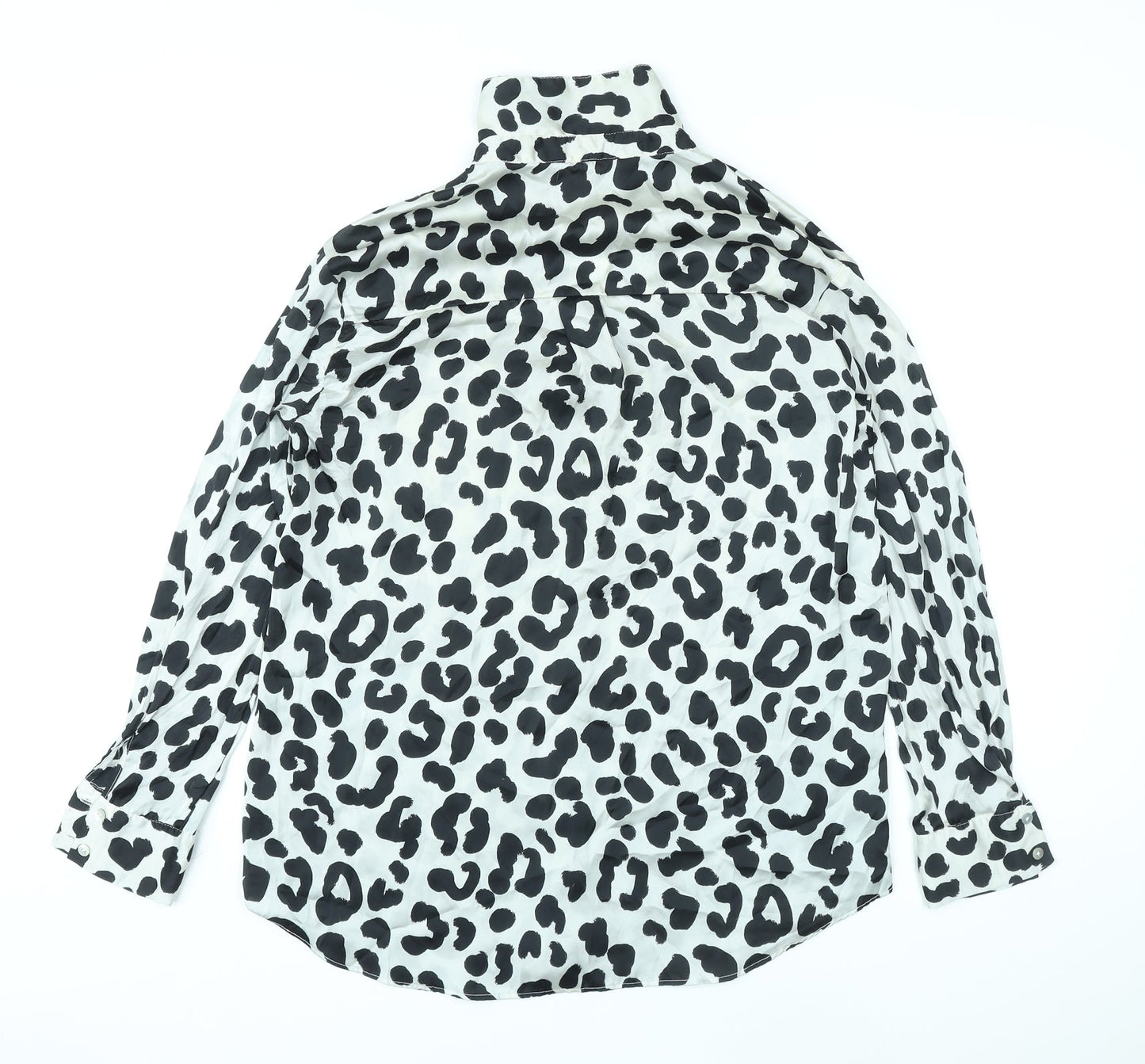 Zara Womens Grey Animal Print Polyester Basic Button-Up Size XS Collared - Leopard Pattern