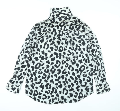 Zara Womens Grey Animal Print Polyester Basic Button-Up Size XS Collared - Leopard Pattern