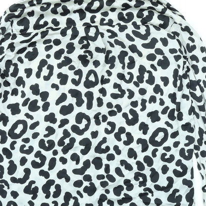Zara Womens Grey Animal Print Polyester Basic Button-Up Size XS Collared - Leopard Pattern