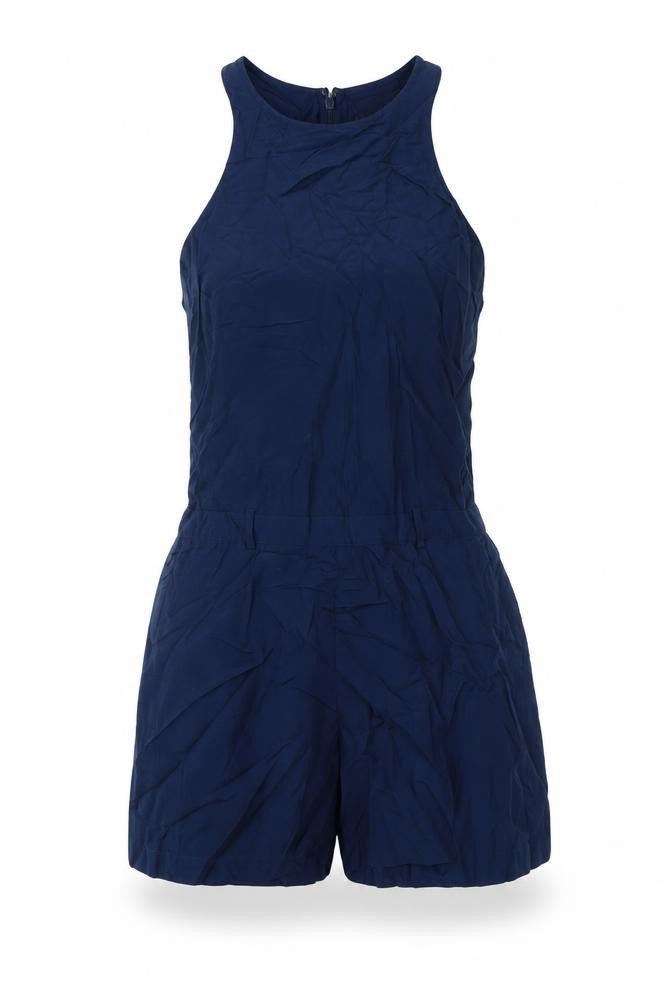 Warehouse Womens Blue Vinyl Playsuit One-Piece Size 8 Zip