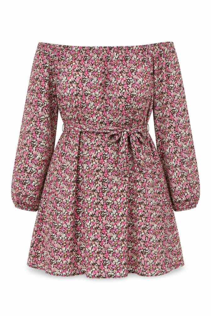 Boohoo Womens Pink Floral Polyester A-Line Size 14 Off the Shoulder Pullover
