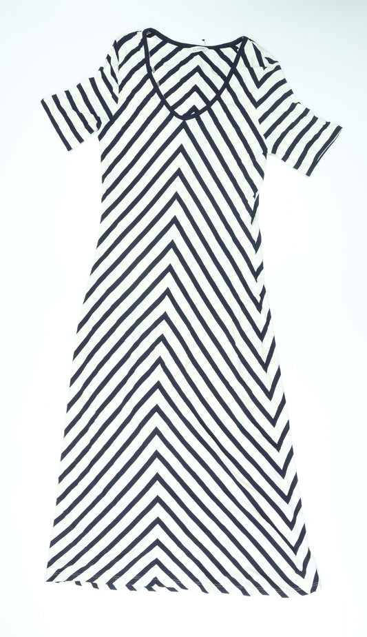 Classic Womens Ivory Geometric Viscose Maxi Size 12 V-Neck Pullover