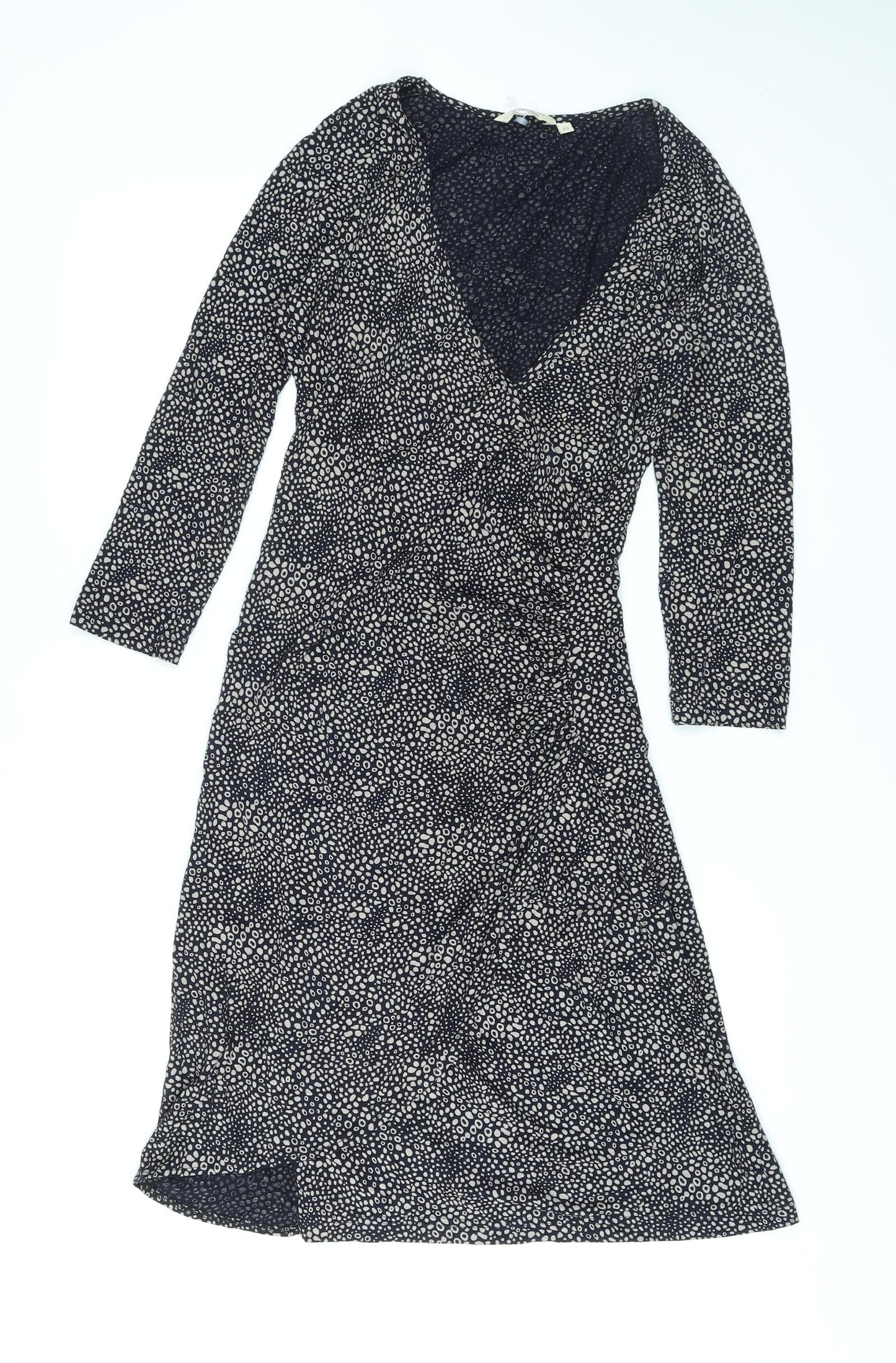 Adini Womens Black Geometric Viscose Wrap Dress Size XS V-Neck Pullover