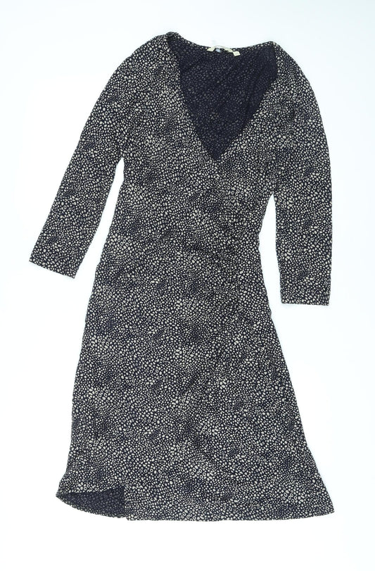 Adini Womens Black Geometric Viscose Wrap Dress Size XS V-Neck Pullover