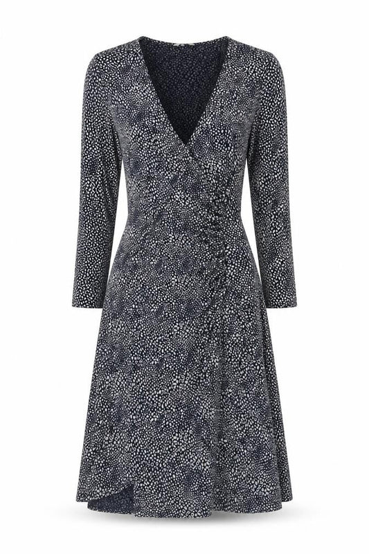 Adini Womens Black Geometric Viscose Wrap Dress Size XS V-Neck Pullover