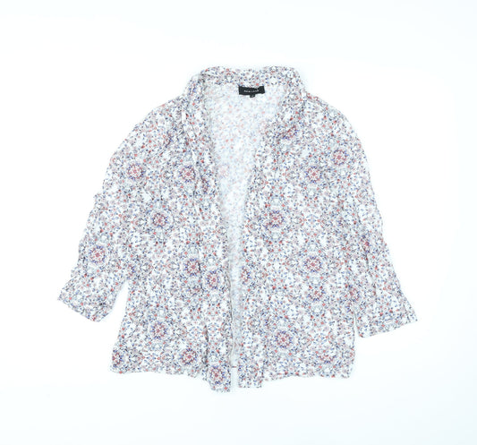New Look Womens White V-Neck Floral Viscose Cardigan Jumper Size 12