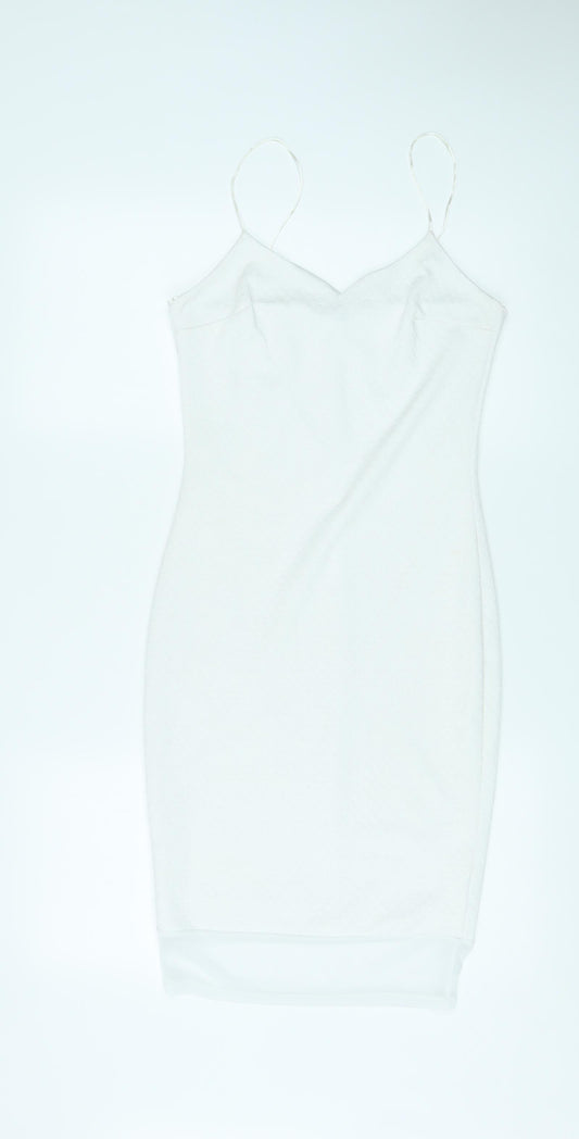River Island Womens White Polyester Bodycon Size 8 V-Neck Pullover