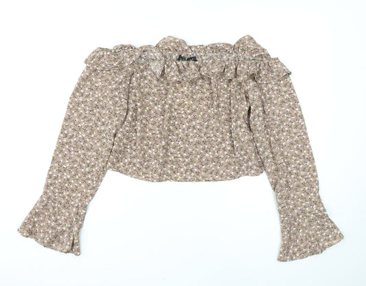 In the Style Womens Pink Floral Polyester Basic Blouse Size 16 Off the Shoulder - Frills