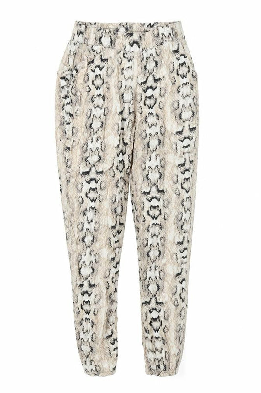 Divided by H&M Womens Beige Animal Print Viscose Trousers Size 10 L23 in Regular - Snake Skin Print